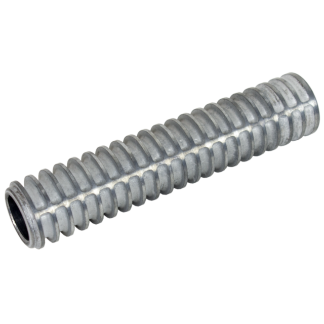 A COOLER EVO AUTOMATIC with a metallic, flexible, ribbed texture is displayed against a plain background. This cylindrical product is slightly curved and designed specifically for protecting electrical wiring.