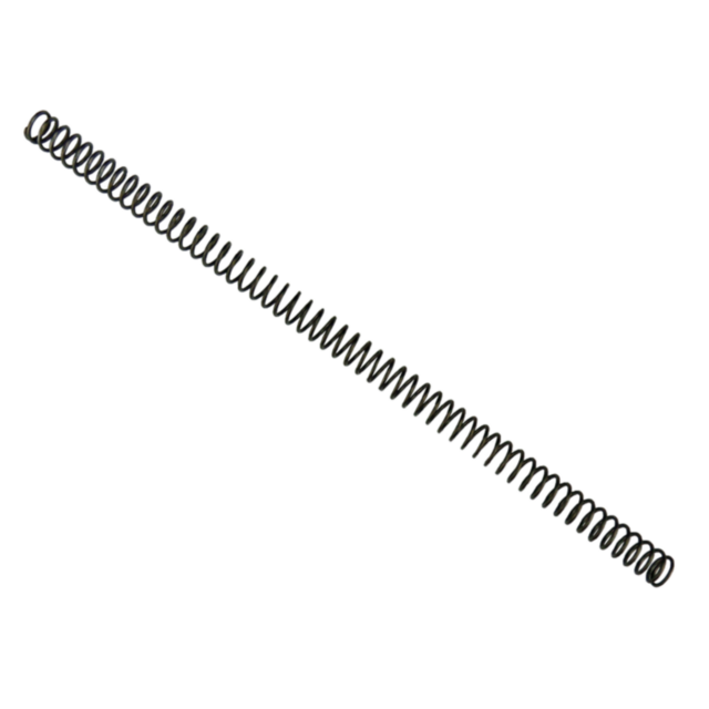 A long, coiled RECOIL SPRING EVO is positioned diagonally against a transparent background. The spring is tightly wound and shiny, with its open ends clearly visible.