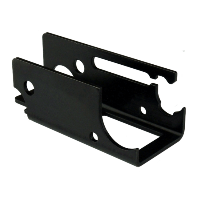 A black, rectangular metal bracket featuring multiple holes and cutouts, likely intended for mounting or securing the TRIGGER CASE EVO. The bracket is shown against a white background.