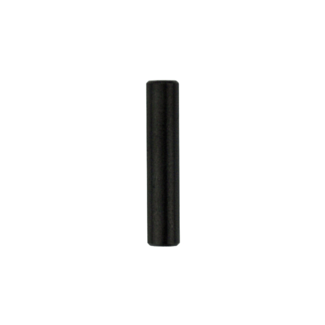 A close-up image of a slender, black cylindrical object, reminiscent of a sleek HAMMER PIN EVO, standing vertically against a plain white background. The cylinder is smooth and slightly reflective.