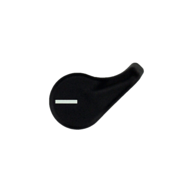 The LEFT FIRE MODE LEVER EVO, which is black and features a white line indicator, is likely used for adjusting settings on electronic devices or appliances, offering a design that ensures precise control in various modes.