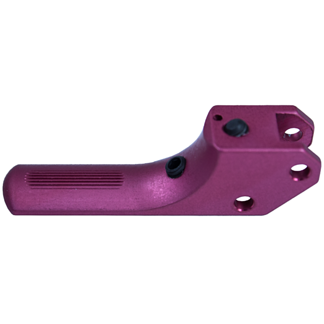The STRAIT SA TRIGGER CZUB PINK is an L-shaped metal bracket with a pink finish, featuring multiple bolt holes and a ridged grip for secure installation.