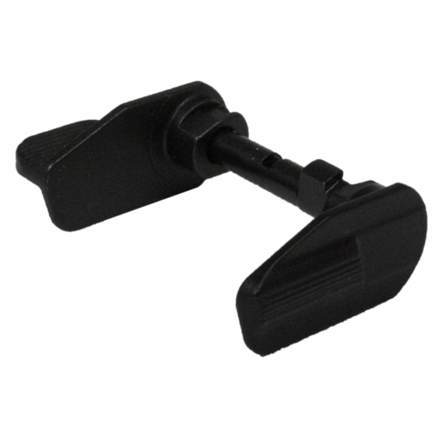 The SAFETY SET SHADOW 2 FLAT LEFT AND EXTENDED RIGHT is a black 3D printer tensioner featuring two large, flat handles on either side connected by a central rod, with the right handle extended to facilitate easy adjustment and assembly, thereby enhancing