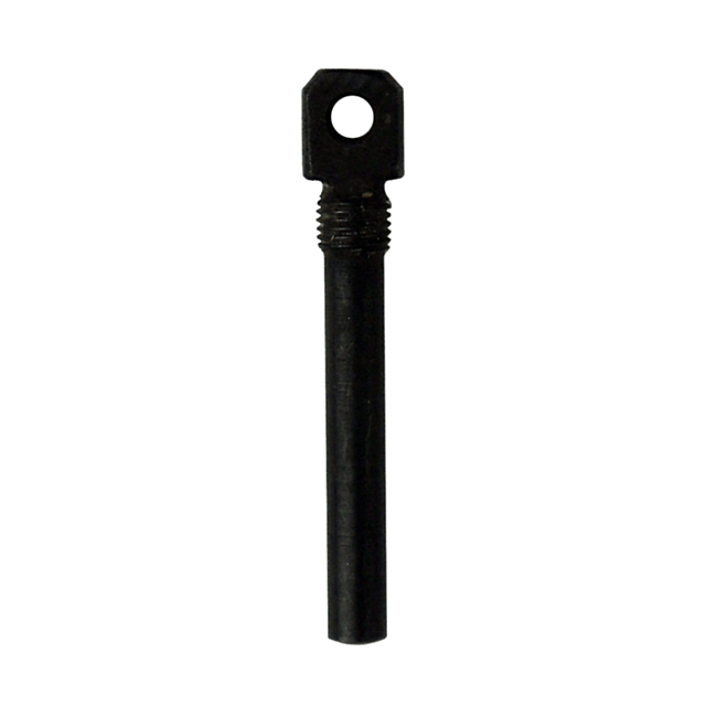 The 455 TRIGGER ROD is a black mechanical component characterized by its cylindrical body and flat, rectangular head with a central circular hole. Designed to function like a trigger rod or similar fastening device, it features threading on the upper sect