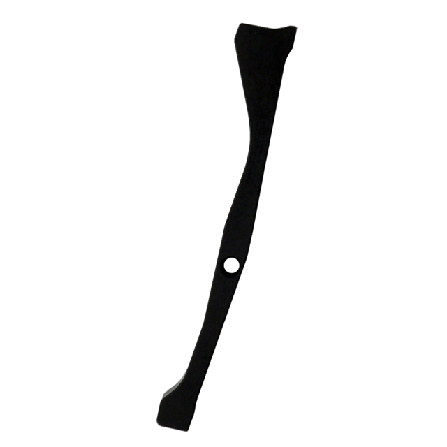 The 512 RAMP .22WMR ONLY is a black lawn mower blade featuring a central hole, crafted for attachment to a mower for effective grass cutting across various terrains. It has a slight curvature and sharp edges, resembling the sleek design of a well-engineer