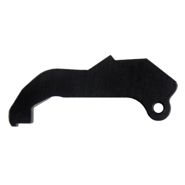 A flat, irregularly shaped black metal SEAR 455 with a hole near one end and a small notch at the other—designed for use as part of the 455 product or similar mechanical assemblies.