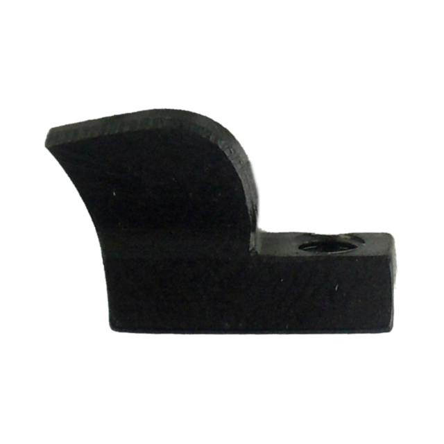 The FRONT SIGHT 452/455/512 #3 is a compact, black metal component with a flat base and an upward-curving extension, which includes a circular hole on the base.