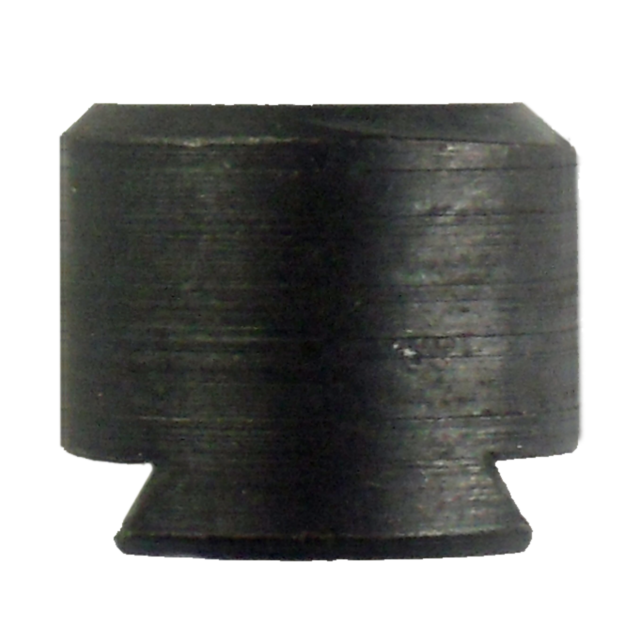 A close-up reveals the 452 Action Screw Dovetail Nut, a dark, cylindrical object with a slightly textured surface. Its design includes a wider top and bottom with a narrower middle section, resembling a spool or rolled material.