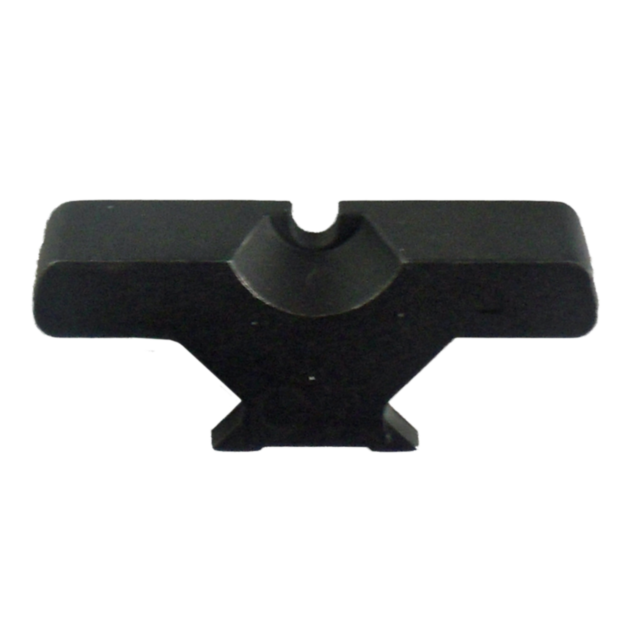 The REAR SIGHT BLADE 452 in black metal is designed with a T-shaped structure, featuring a semicircular notch at its center, and its smooth, flat surface enhances its precise, geometric form.