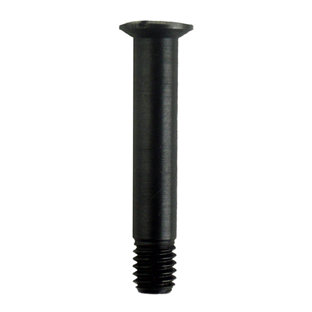The product, named "453 ACTION SCREW CENTER," is a black, cylindrical screw featuring a flat, circular head and threaded end, perfectly centered in the photograph against a white background.
