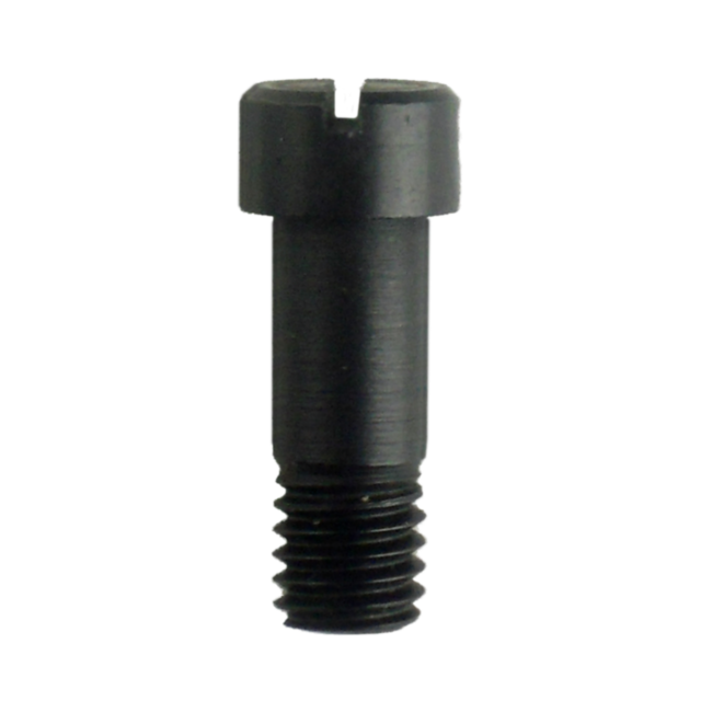 Close-up of the MAGAZINE HOUSING REAR SCREW 452, featuring a black cylindrical head and threaded body designed for secure fastening in various applications. It includes a slotted drive on its head, compatible with a flathead screwdriver, specifically desi