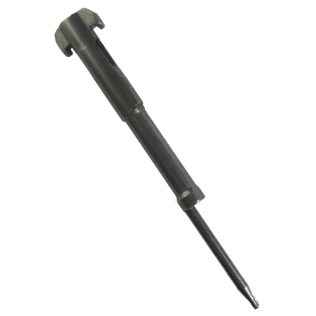 A black metal bolt carrier with a protruding firing pin, specifically designed for firearms such as the STRIKER 453 22LR. This component is long and cylindrical with a notch at one end, and its features are highlighted against a plain white background.