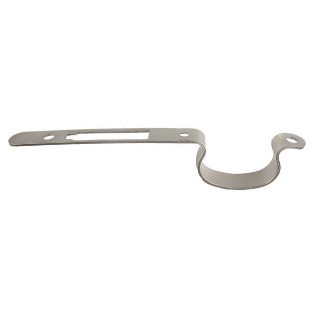Silver trigger guard with a long arm featuring two holes on one end and a curved, silhouette-inspired clip-like section on the other, designed in the style of CZ 452 models.