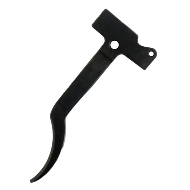 The 513 TRIGGER, crafted from black metal, is depicted isolated on a white background. It showcases a curved lower section and a flat top with an attachment hole, highlighting precision engineering in its design.