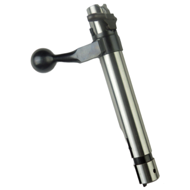 A metallic rifle bolt featuring a cylindrical design and a black handle, identified as "BOLT COMPLETE 452 22WMR/17HMR." The bolt is angled to highlight its mechanical features and polished appearance.