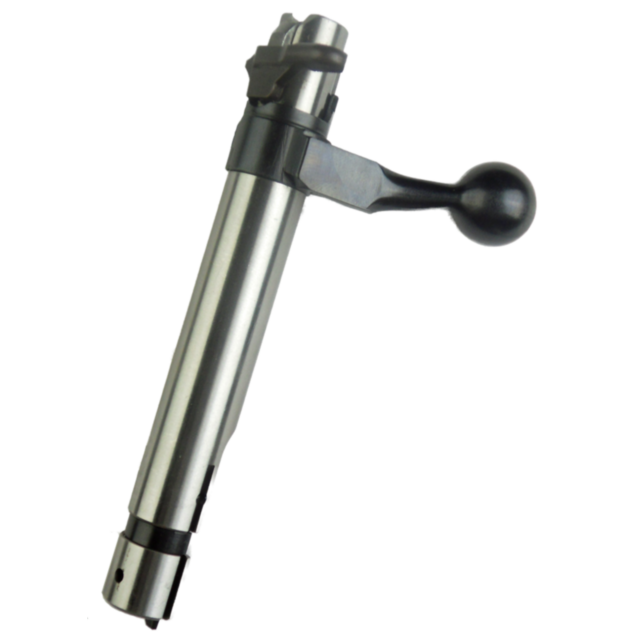 A completely assembled metal rifle bolt with a cylindrical shape and a black handle, crafted for precision in models like the BOLT COMPLETE 452 LEFT HAND 22WMR/17HMR.