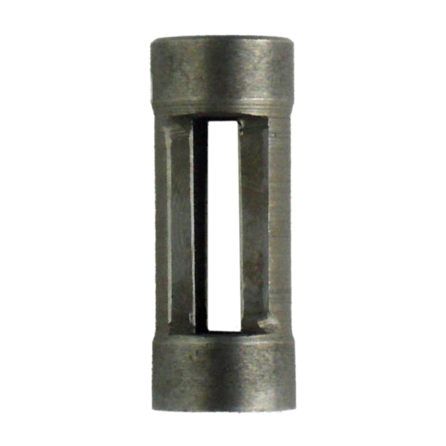 Close-up of the BOLT HANDLE CATCH 527, a metal cylindrical object with a rectangular cut-out in the center and a slightly rough texture. This component resembles a bolt and is likely used in mechanical or industrial applications.