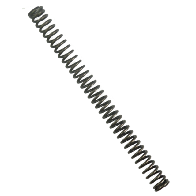 A detailed close-up of the STRIKER SPRING 550, a metal coil spring, displays its elongated form against a white background. The evenly spaced coils along its length emphasize the product's precision engineering.