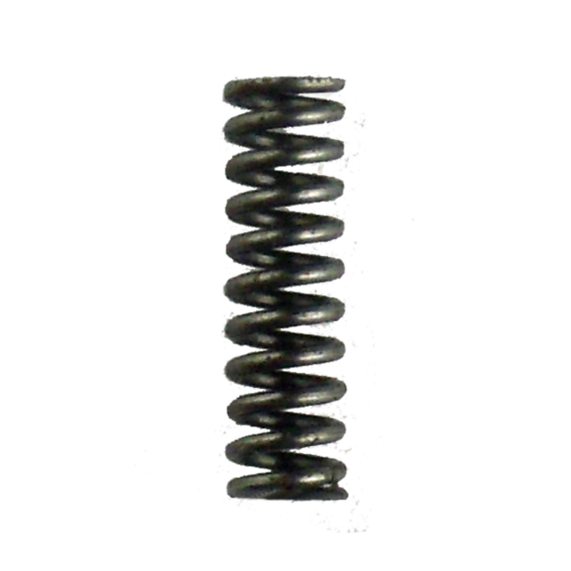 A close-up image showcases a tightly coiled 550 DETACH MAG LATCH SPRING, standing vertically against a plain background. Its metallic finish gleams with precision as it remains evenly wound.