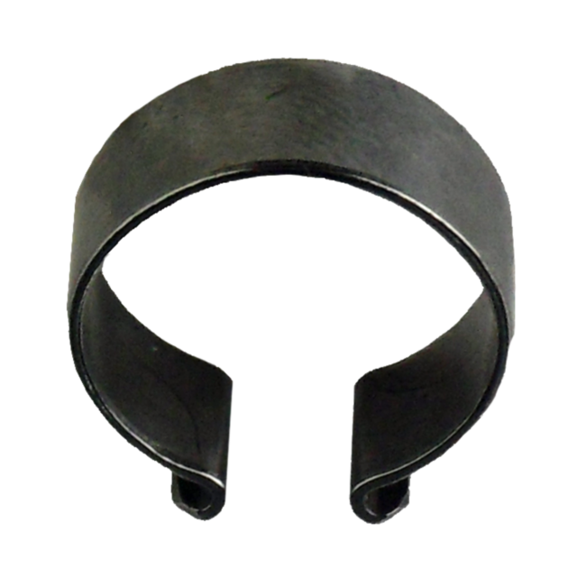 A dark metal cuff bracelet with an open-ended design, echoing the sleek lines of the EXTRACTOR COLLAR 527, featuring a smooth and slightly curved surface.