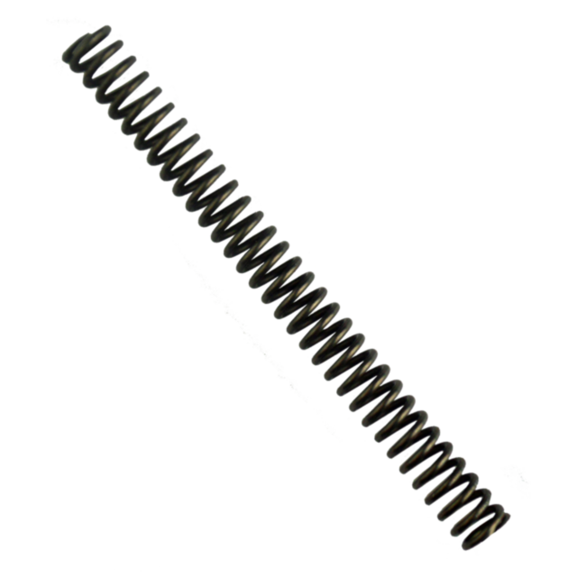 A meticulously crafted 527 Striker Spring Factory in black is showcased against a white background, extending diagonally from the top left to the bottom right, recalling the flawless coil at Factory 527.