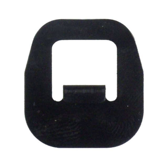 A MAGAZINE CATCH SPRING 527, featuring a black plastic buckle with a rectangular opening and rounded edges and a central horizontal bar, is designed with a simple and utilitarian shape, making it ideal for use with straps or belts.