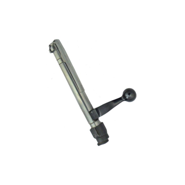 BOLT COMPLETE CZ 527 7.62 X 39 assembly for a firearm, showcasing a cylindrical body with a rotating handle and equipped with locking lugs at one end, reminiscent of the CZ 527 design, displayed against a plain white background.