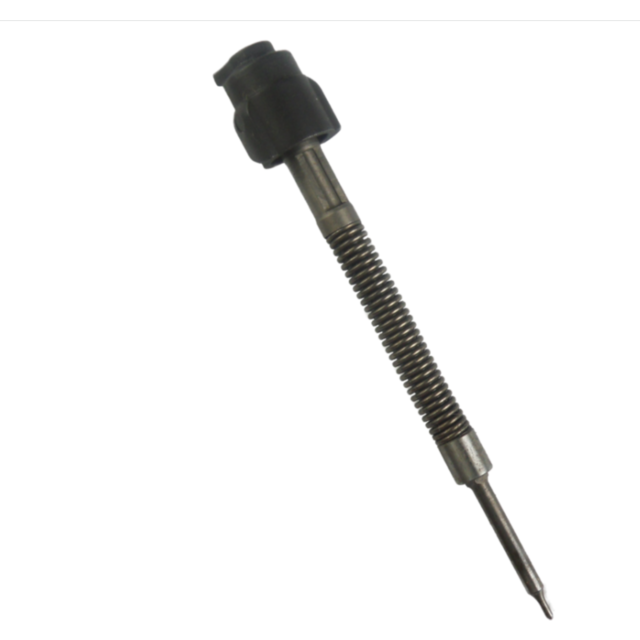 The CZ 527 Firing pin assembly, featuring a metal construction with a spring mechanism and a black plastic cap, is isolated on a white background.