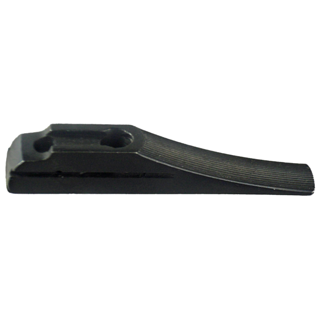 Close-up of the FRONT SIGHT BASE 527, showcasing a textured surface with two precision-cut holes. The piece is angled and features a sleek black finish.