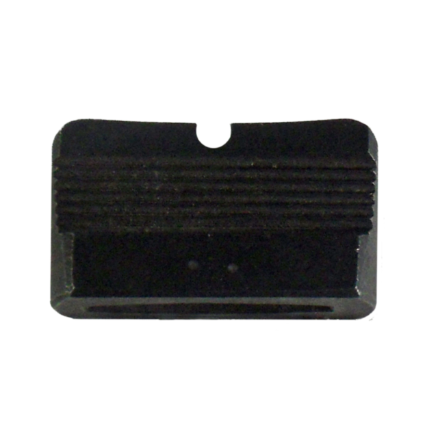 A close-up of the REAR SIGHT 527 #3, featuring a black rectangular design with horizontal grooves on the top half and small dots on the bottom half, set against a plain white background.