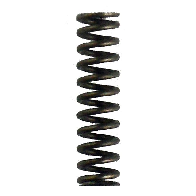 A close-up image of the 550 FIXED FLOOR PLATE BUTTON SPRING, a black metal coil standing vertically against a white background. The tightly wound spring features a reflective surface with a slightly worn texture.