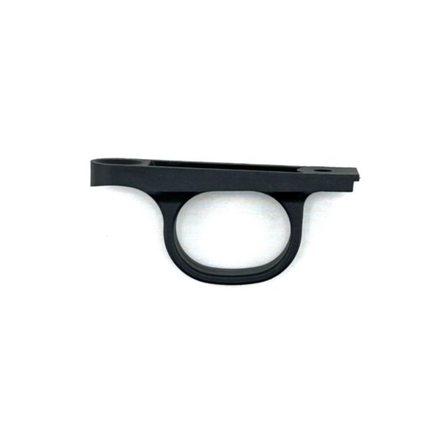 A black metal Trigger Guard CZ 600, featuring a circular opening at the bottom and a straight, narrow extension at the top, is displayed against a plain white background.