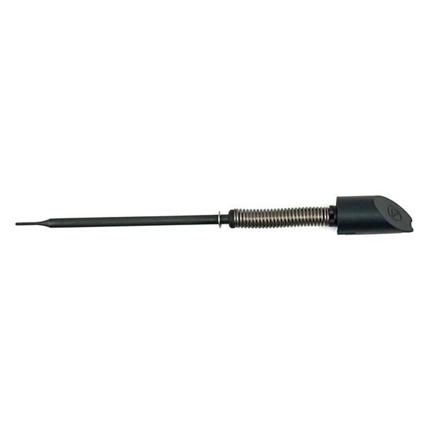 The FIRING PIN ASSEMBLY CZ 600 Long features a metal rod with a narrow tip, central coiled spring, and a black plastic cap on one end, shown against a white background.