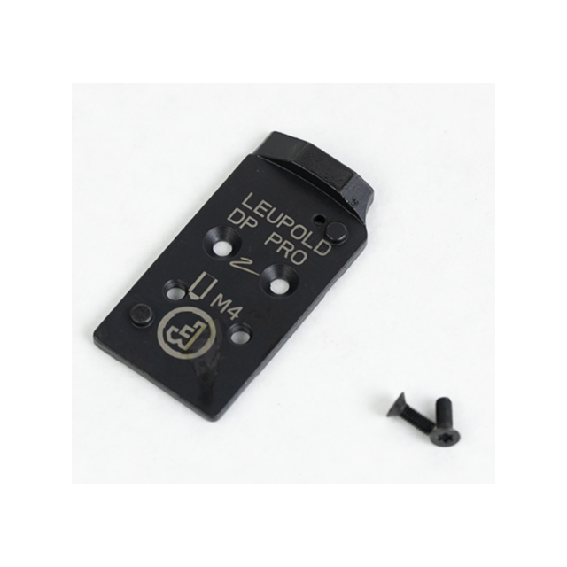 A black metal mounting plate, identified as the "CZUB Optic Ready Plate Shadow 2 DPP Shield," features a rectangular design with several holes, perfectly suited for the Shadow 2 Optic Ready. It is accompanied by two black screws on a white background.