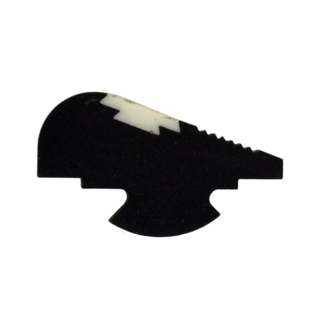 Silhouette of an abstract shape on a transparent background. The main body is irregular, featuring a curved section at the bottom and one side resembling the steps of the WHITE INSERT FRONT SIGHT, with a lighter area at the top.