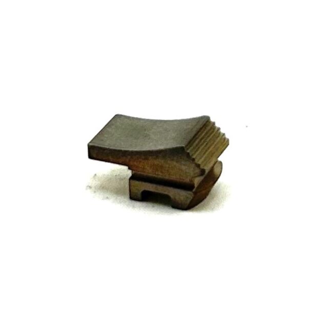 A small, metallic, rectangular LATCH SS with a curved top, textured ridges on one side, and a notched base is shown against a plain white background.