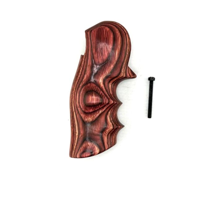 The ROSEWOOD LAMINATE LARGE is a carved wooden pistol grip with a reddish-brown finish and textured grain, shown alongside a black screw on a white background.