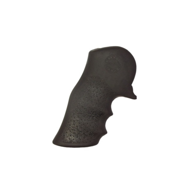 The DW LG FRAME RUBBER REVOLVER GRIPS are black and feature finger grooves along with a textured surface. The top of the grip includes a small circular imprint with text, reflecting the traditional design of revolver grips.