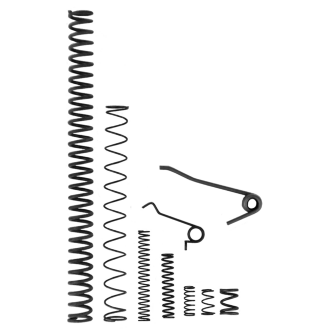 The DAN WESSON REVOLVER SPRING KIT SMALL FRAME features a variety of metal springs in different sizes and shapes, including coil, tension, and torsion springs. Designed specifically for a small frame, this kit is presented on a transparent background for