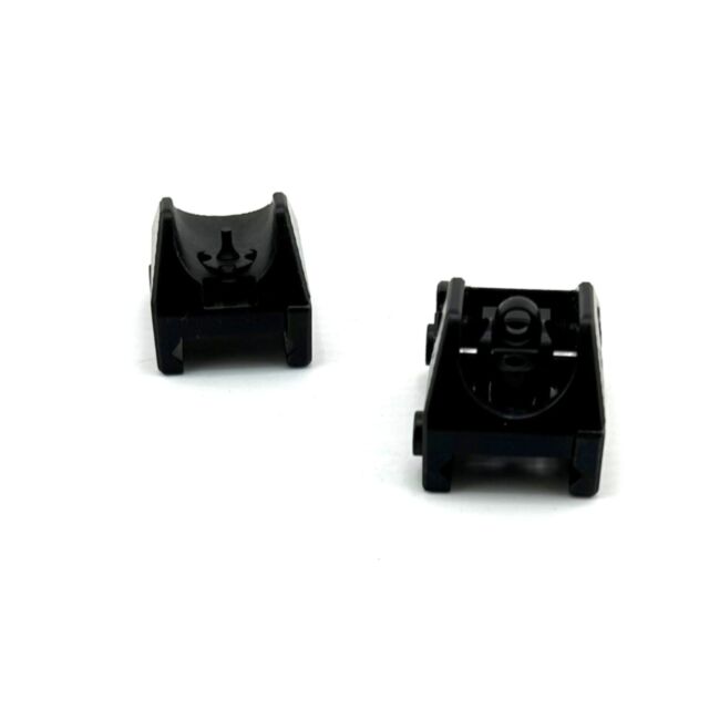 Two black EVO FRONT AND REAR SIGHT pieces are displayed on a white background, with one facing forward and the other backward, resembling a front and rear sight set.