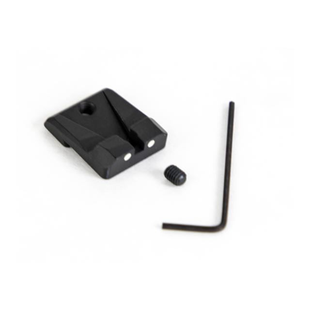 The CZUB FACTORY REAR SIGHT P-10 includes two white dots, an adjustment screw, and a small L-shaped hex key, all presented on a white background.