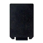 A black rectangular object with rounded corners and a small U-shaped notch at the bottom, reminiscent of the MAGAZINE BASE LOCK TAC SPORT/IPSC design. Its smooth surface and slight shadowing below suggest a subtle elevation akin to precision engineering.